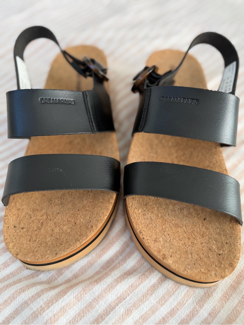 Dream Pairs womens Black Cork Footbed Strap Sandals